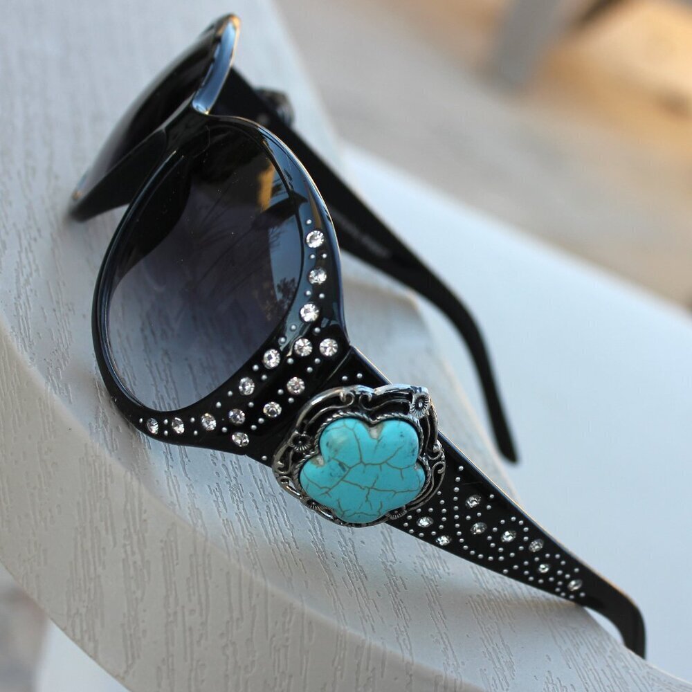 Montana West Sunglasses in Black w/Turquoise Flower Concho Accents - Picture 12 of 15